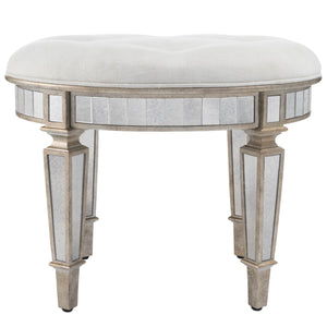 Homeroots 24" Cream Linen And Silver Metallic Round Ottoman   389199