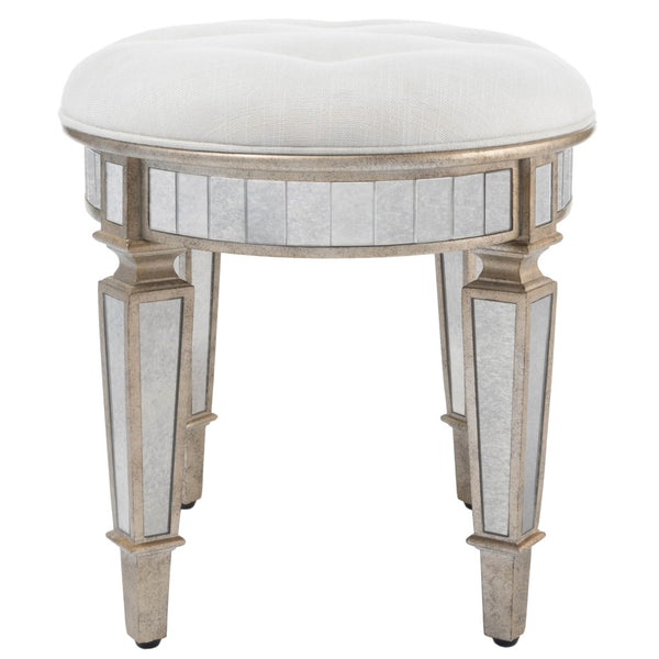 Homeroots 24" Cream Linen And Silver Metallic Round Ottoman   389199