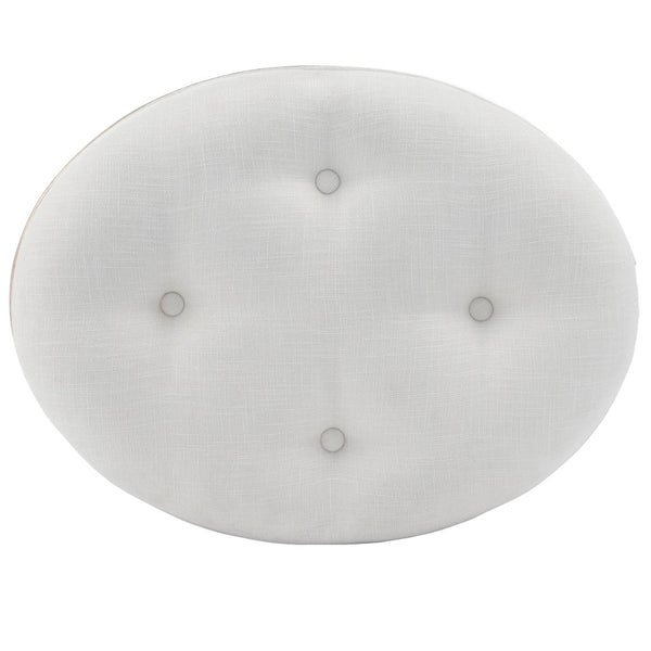 Homeroots 24" Cream Linen And Silver Metallic Round Ottoman   389199