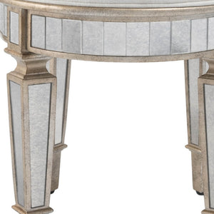 HomeRoots 24" Cream Linen Round Ottoman with Silver Metallic Finish – Stylish, Versatile Seating & Footrest 389199