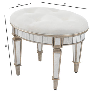 Homeroots 24" Cream Linen And Silver Metallic Round Ottoman   389199