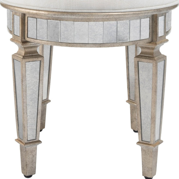 HomeRoots 24" Cream Linen Round Ottoman with Silver Metallic Finish – Stylish, Versatile Seating & Footrest 389199