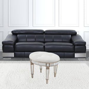 Homeroots 24" Cream Linen And Silver Metallic Round Ottoman   389199