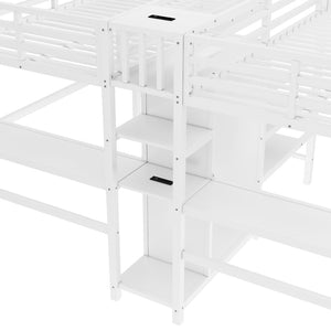 English Elm Twin Metal Loft Bed with Study Desk Wardrobe Shelving and Outlet for Kids Rooms W1580S00373