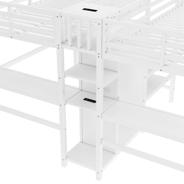 English Elm Twin Metal Loft Bed with Study Desk Wardrobe Shelving and Outlet for Kids Rooms W1580S00373