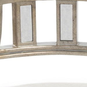 HomeRoots 21" Cream Linen Round Ottoman with Silver Metallic Legs - Elegant Accent for Living Spaces & Bedrooms 389201