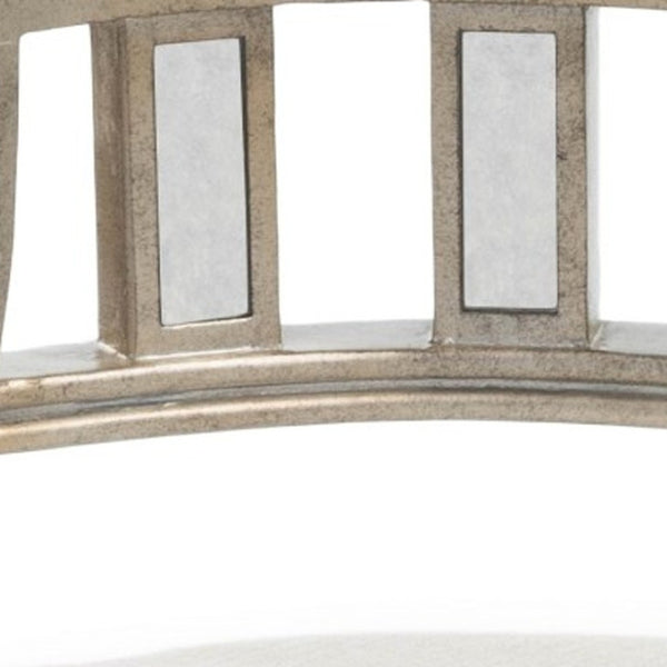 HomeRoots 21" Cream Linen Round Ottoman with Silver Metallic Legs - Elegant Accent for Living Spaces & Bedrooms 389201