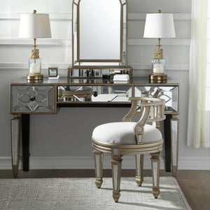 HomeRoots 21" Cream Linen Round Ottoman with Silver Metallic Legs - Elegant Accent for Living Spaces & Bedrooms 389201