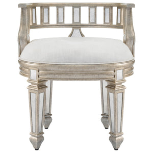 Homeroots 21" Cream Linen And Silver Metallic Round Ottoman   389201