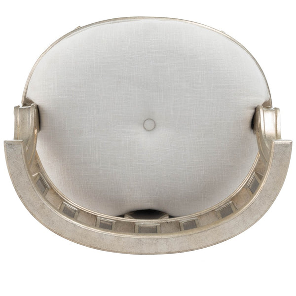 Homeroots 21" Cream Linen And Silver Metallic Round Ottoman   389201