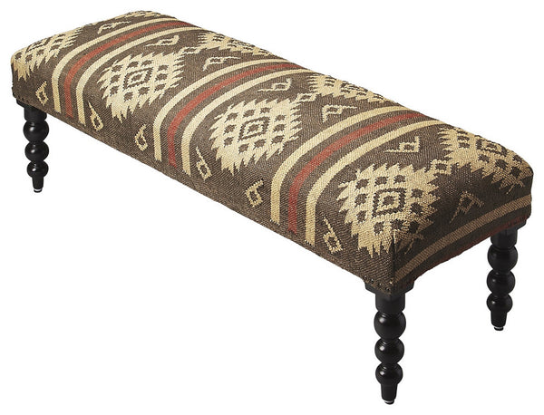 Homeroots 48" Brown Upholstered Wool Southwest Distressed Bench  Solid Wood 389204