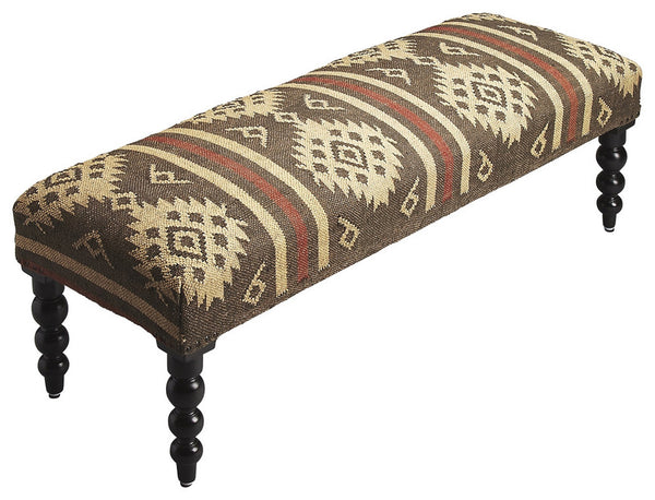 Homeroots 48" Brown Upholstered Wool Southwest Distressed Bench  Solid Wood 389204