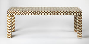 Homeroots Geo And Chevron Teak And Bone Inlay Bench  Solid Wood 389209