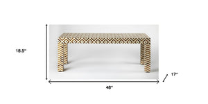 Homeroots Geo And Chevron Teak And Bone Inlay Bench  Solid Wood 389209