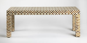 Homeroots Geo And Chevron Teak And Bone Inlay Bench  Solid Wood 389209