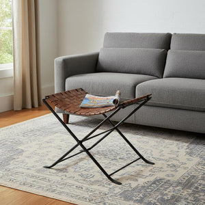 HomeRoots 23" Brown Faux Leather Ottoman with Black Legs - Stylish, Versatile Seating for Any Room Decor 389213