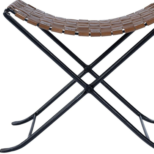 HomeRoots 23" Brown Faux Leather Ottoman with Black Legs - Stylish, Versatile Seating for Any Room Decor 389213