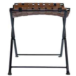 Homeroots 23" Brown Faux Leather And Black Ottoman   389213