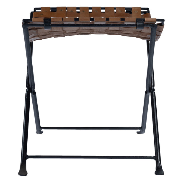 Homeroots 23" Brown Faux Leather And Black Ottoman   389213