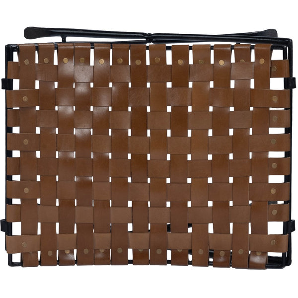 Homeroots 23" Brown Faux Leather And Black Ottoman   389213