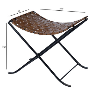 Homeroots 23" Brown Faux Leather And Black Ottoman   389213