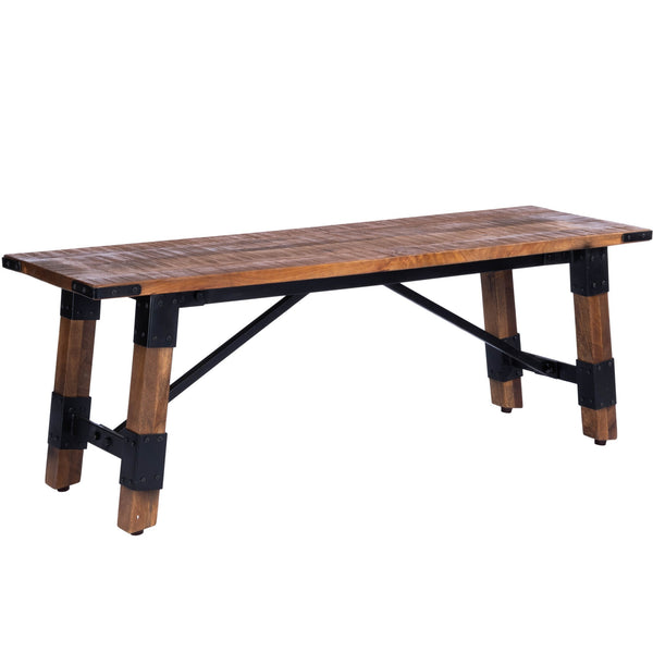 Homeroots Mod Industrial Rustic Wood Bench  Solid Wood 389215