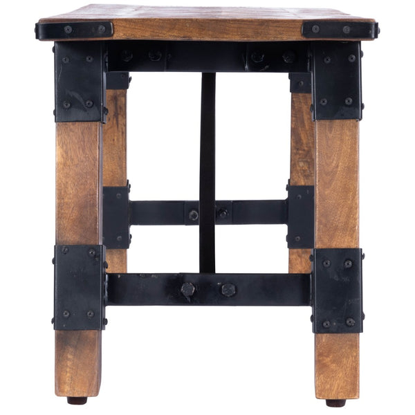 Homeroots Mod Industrial Rustic Wood Bench  Solid Wood 389215