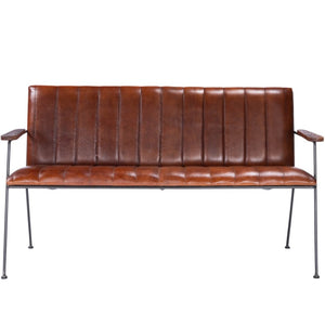 HomeRoots 53" Upholstered Distressed Faux Leather Bench with Black Metal Frame for Vintage Living Spaces 389216