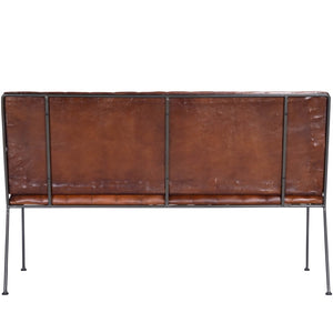 HomeRoots 53" Upholstered Distressed Faux Leather Bench with Black Metal Frame for Vintage Living Spaces 389216