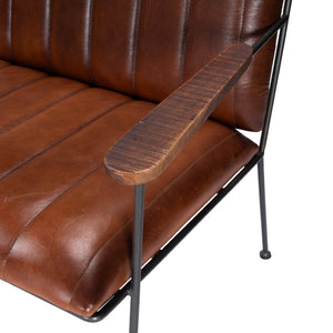 HomeRoots 53" Upholstered Distressed Faux Leather Bench with Black Metal Frame for Vintage Living Spaces 389216