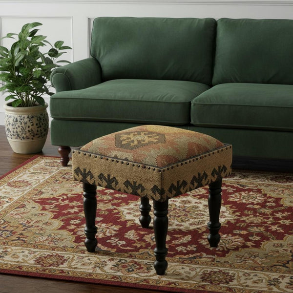HomeRoots 18" Brown Linen Ottoman - Rustic Charm, Versatile Seating & Footrest for Stylish Living Spaces 389218