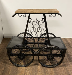 Homeroots Rustic Black Rail Car Bar Cart  Wood 389228