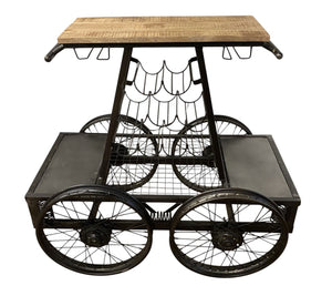 HomeRoots Rustic Black Rail Car Bar Cart - Industrial Vintage Charm with Mango Wood Top & Sturdy Metal Base 389228