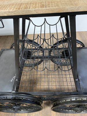 Homeroots Rustic Black Rail Car Bar Cart  Wood 389228