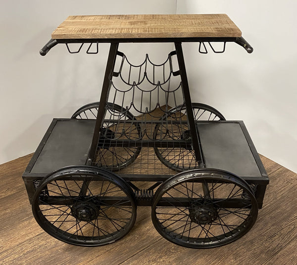 Homeroots Rustic Black Rail Car Bar Cart  Wood 389228