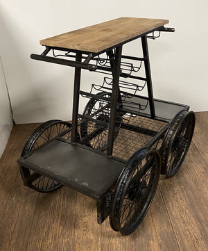 Homeroots Rustic Black Rail Car Bar Cart  Wood 389228