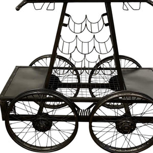 HomeRoots Rustic Black Rail Car Bar Cart - Industrial Vintage Charm with Mango Wood Top & Sturdy Metal Base 389228
