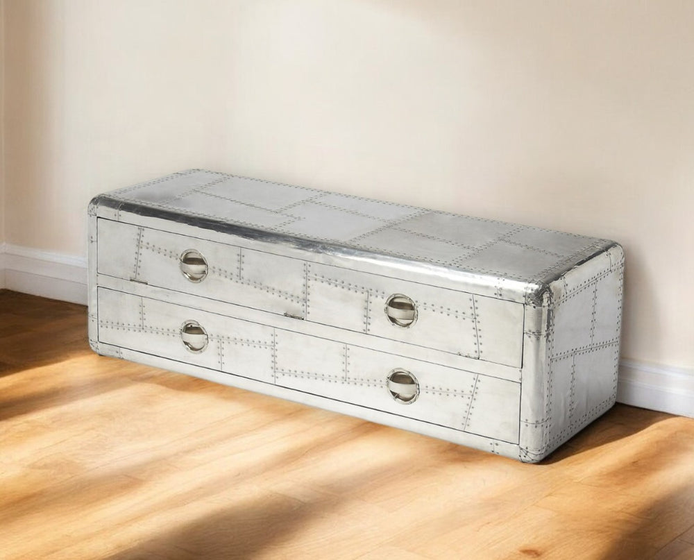 HomeRoots 59" Silver Solid Wood Media Cabinet – Stylish Storage & Versatile TV Stand for Any Room Decor 389233