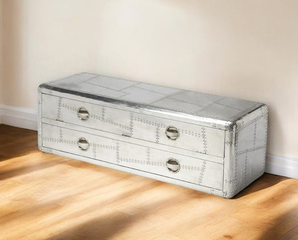 HomeRoots 59" Silver Solid Wood Media Cabinet – Stylish Storage & Versatile TV Stand for Any Room Decor 389233