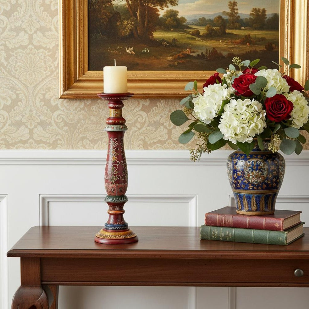 HomeRoots Hand Painted Candle Holder - Elegant Cloisonné Design, Rustic Charm, Perfect for Home Décor & Gifts 389234