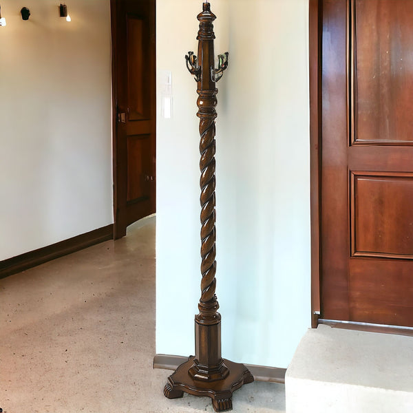 Homeroots 69" Brown Cherry Free Standing Four Hook Coat Rack  Wood 389236