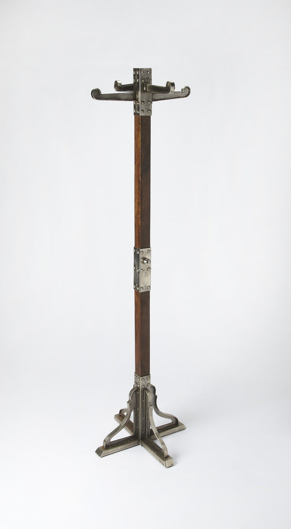 HomeRoots Industrial Vintage Coat Rack - Handcrafted Mango Wood & Iron, 4 Hooks, Rustic Entryway Storage Solution 389240
