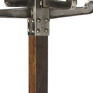 HomeRoots Industrial Vintage Coat Rack - Handcrafted Mango Wood & Iron, 4 Hooks, Rustic Entryway Storage Solution 389240