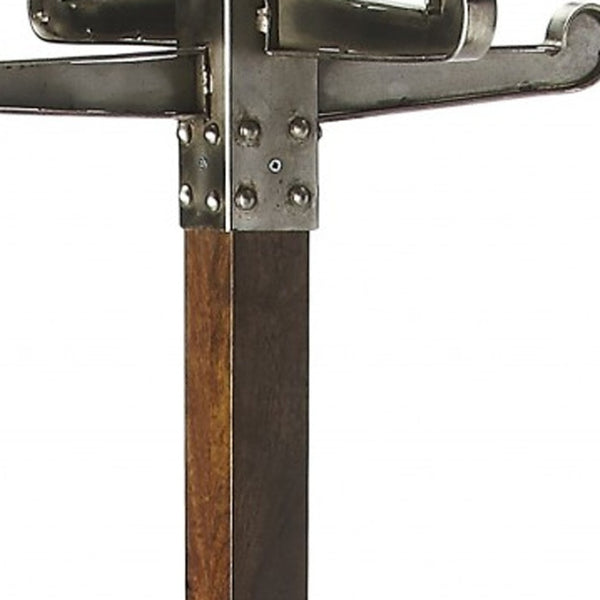 HomeRoots Industrial Vintage Coat Rack - Handcrafted Mango Wood & Iron, 4 Hooks, Rustic Entryway Storage Solution 389240