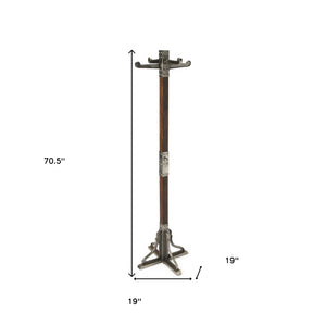 HomeRoots Industrial Vintage Coat Rack - Handcrafted Mango Wood & Iron, 4 Hooks, Rustic Entryway Storage Solution 389240