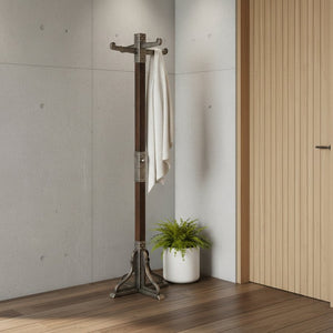 HomeRoots Industrial Vintage Coat Rack - Handcrafted Mango Wood & Iron, 4 Hooks, Rustic Entryway Storage Solution 389240
