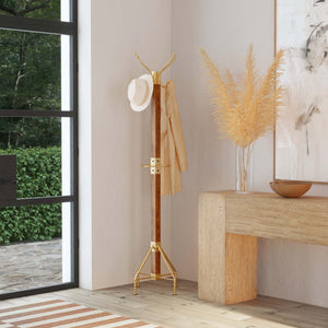 Homeroots Logan Square Wood & Antique Gold Coat Rack Tree  Iron 389250