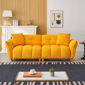 English Elm 93.70 Plush Teddy Sofa with Solid Wood Legs, 3-Seater Comfortable Sponge Cushions & Two Pillows Yellow W3356S00026