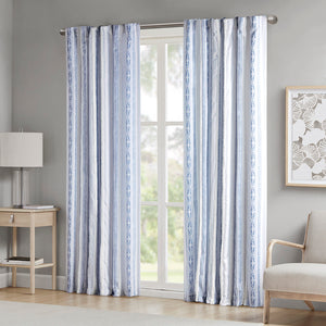 Madison Park Veronica  Poly Printed Curtain Panel with Tufted Stripe and Lining MP40-8462 White/Navy