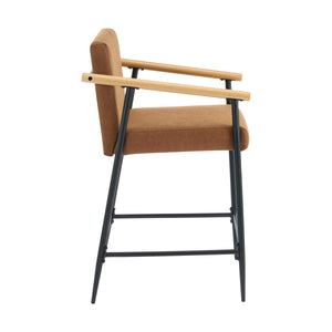 English Elm Christopher Knight Home® - Counter Stool Mid-Century Modern Set of 2 with Metal Frame, Soft Cushions & Solid Wood Armrests Black+Brown N771P247153W